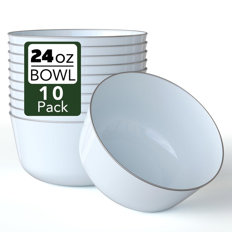Trendables Plastic Bowls Disposable Bowls 24 Oz Bowl Set Of 10 Sage Silver Rimmed Fancy Plastic Serving Dishes Perfect for Parties and Events Disposable Candy Bowl - Image 1