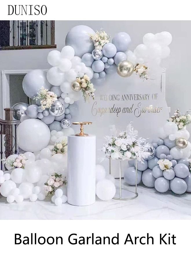 DUNISO 143PCS PCS Balloon Garland Arch Kit Blue and Grey Latex Balloons Set For Baby Wedding Birthday Party Background Decorations School Opening Ceremony - Image 1