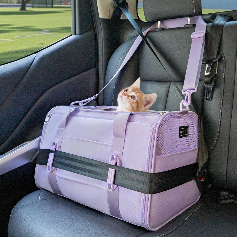 PETSFIT Soft-Sided Cat Carrier with Patented Safety Buckles, Lockable Zippers & Safety Tether,Escape-Resistant Travel Pet Carrier for Car Rides & Vet Visits, Airline Approved Under-Seat, Up to 12 lbs - Image 1