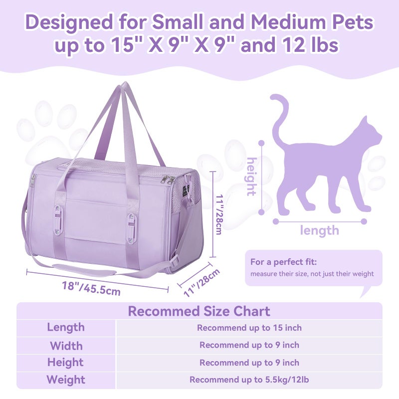 PETSFIT Soft-Sided Cat Carrier with Patented Safety Buckles, Lockable Zippers & Safety Tether,Escape-Resistant Travel Pet Carrier for Car Rides & Vet Visits, Airline Approved Under-Seat, Up to 12 lbs - Image 5