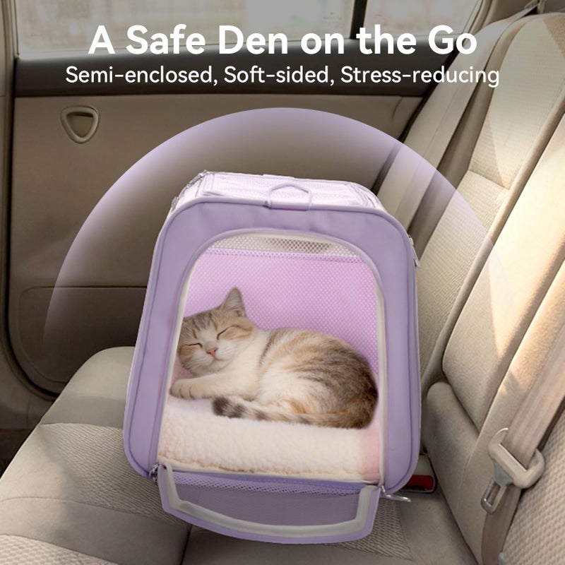 PETSFIT Soft-Sided Cat Carrier with Patented Safety Buckles, Lockable Zippers & Safety Tether,Escape-Resistant Travel Pet Carrier for Car Rides & Vet Visits, Airline Approved Under-Seat, Up to 12 lbs - Image 4
