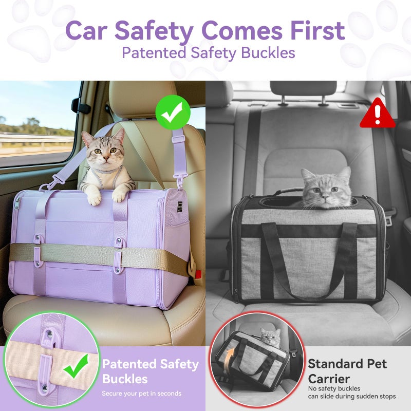 PETSFIT Soft-Sided Cat Carrier with Patented Safety Buckles, Lockable Zippers & Safety Tether,Escape-Resistant Travel Pet Carrier for Car Rides & Vet Visits, Airline Approved Under-Seat, Up to 12 lbs - Image 2