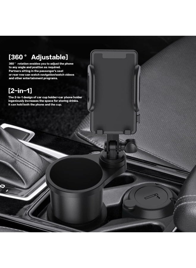 Car Cup Holder Phone Mount Universal Auto Cell Phone Stand With Drink Expand Cup Holder 2 In 1 Multifunctional Car Cup Holder Expander With 360° Rotation Phone Mount - Image 2
