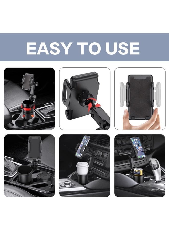 Car Cup Holder Phone Mount Universal Auto Cell Phone Stand With Drink Expand Cup Holder 2 In 1 Multifunctional Car Cup Holder Expander With 360° Rotation Phone Mount - Image 5