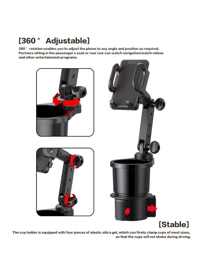 Car Cup Holder Phone Mount Universal Auto Cell Phone Stand With Drink Expand Cup Holder 2 In 1 Multifunctional Car Cup Holder Expander With 360° Rotation Phone Mount - Image 4