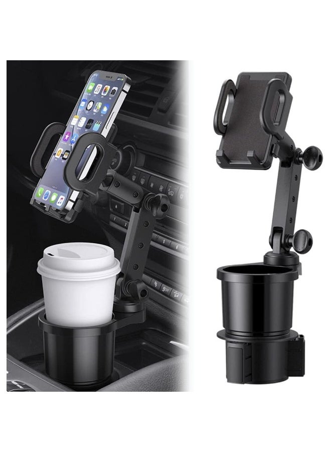 Car Cup Holder Phone Mount Universal Auto Cell Phone Stand With Drink Expand Cup Holder 2 In 1 Multifunctional Car Cup Holder Expander With 360° Rotation Phone Mount - Image 1