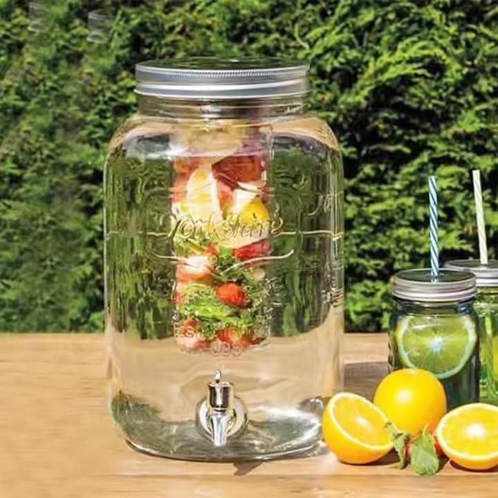 Glass Detox Mosambi Dispenser Jar - Square Shape with Chrome Tap - 5000ml (5L) | Premium Glass Beverage Dispenser with Lid for Juice, Lemonade, Detox Water, Mocktails - Party & Kitchen Use  - Image 5