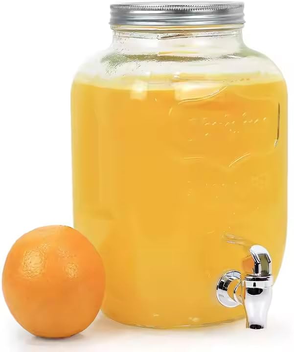 Glass Detox Mosambi Dispenser Jar - Square Shape with Chrome Tap - 5000ml (5L) | Premium Glass Beverage Dispenser with Lid for Juice, Lemonade, Detox Water, Mocktails - Party & Kitchen Use  - Image 3