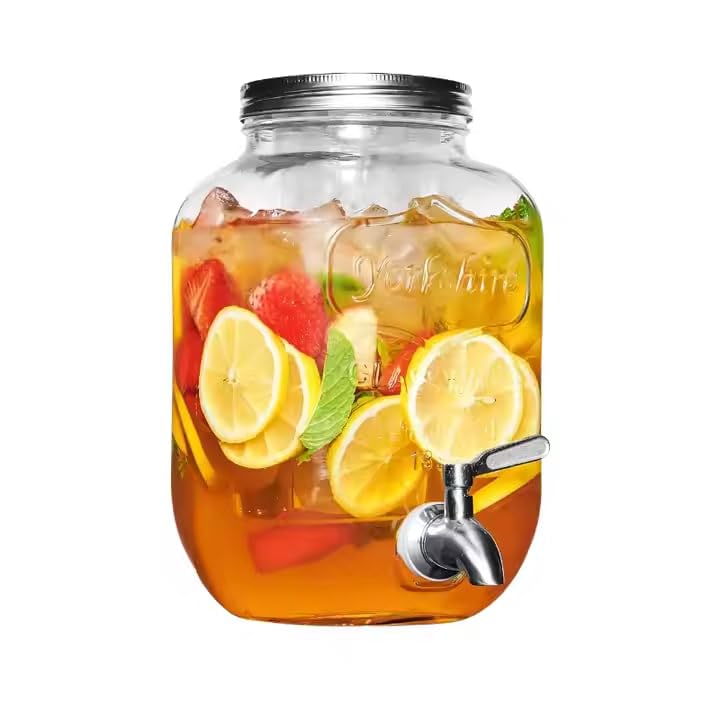 Glass Detox Mosambi Dispenser Jar - Square Shape with Chrome Tap - 5000ml (5L) | Premium Glass Beverage Dispenser with Lid for Juice, Lemonade, Detox Water, Mocktails - Party & Kitchen Use  - Image 2