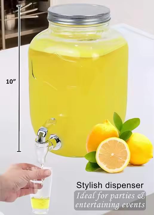 Glass Detox Mosambi Dispenser Jar - Square Shape with Chrome Tap - 5000ml (5L) | Premium Glass Beverage Dispenser with Lid for Juice, Lemonade, Detox Water, Mocktails - Party & Kitchen Use  - Image 4