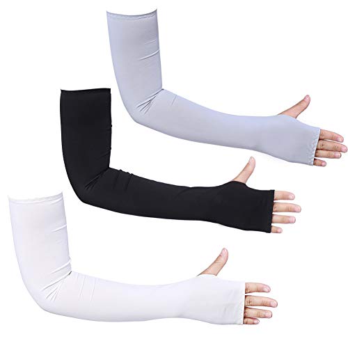 Bacophy 3 Pairs Arm Sleeves with Thumb Holes Women Men UV Protection Cooling, UPF 50 Compression Long Arm Cover - Image 1