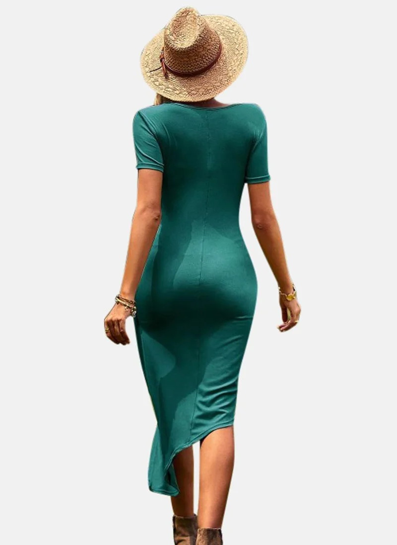 يونيكي Green Solid Sheath Midi Dress