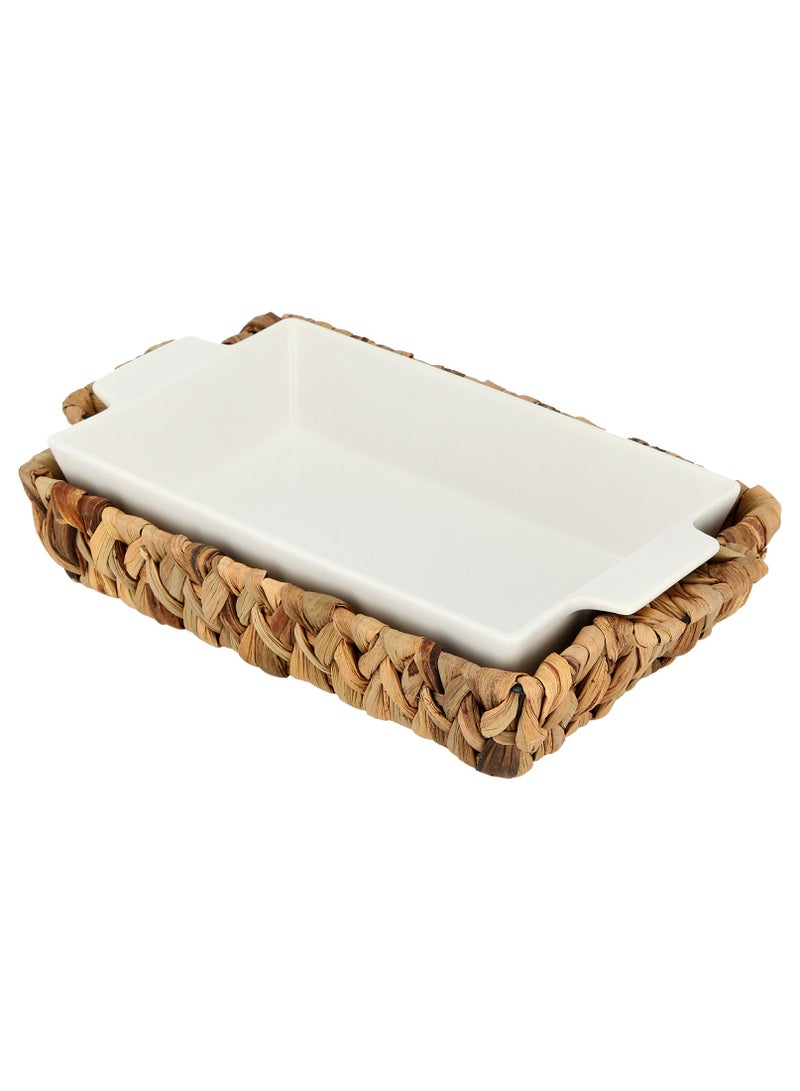 لا ميسا طبق فرن/تقديم بورسلان مستطيل مع قاعدة من الرتان - Image 1