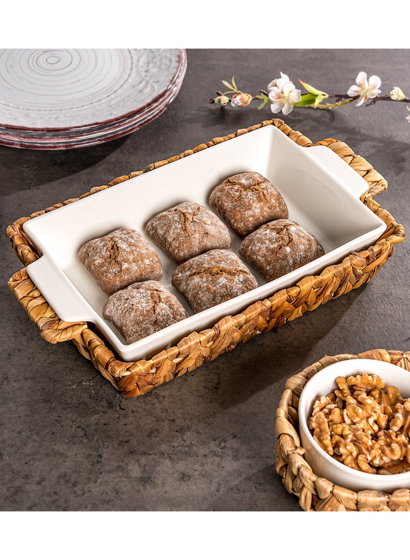 لا ميسا طبق فرن/تقديم بورسلان مستطيل مع قاعدة من الرتان - Image 4