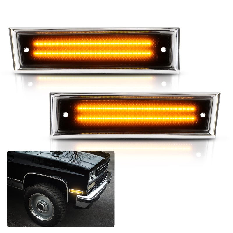 أفضل عرض أضواء علامة جانبية LED متوافقة مع شيفروليه C10 C20 C30 GMC C1500 C2500 سوبربان بليزر جيمي من 1981-1991، جانب السائق والراكب، عدسة مدخنة