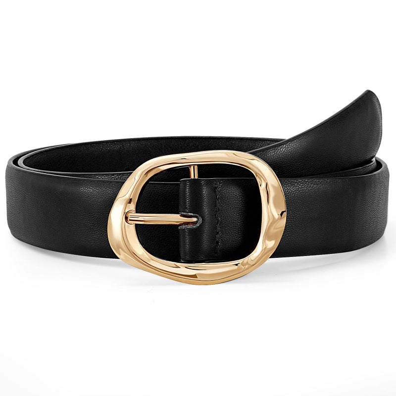 JASGOOD Women Leather Belt for Jeans Pants Ladies Casual Waist Belt Fashion Women Belt with Gold Buckle - Image 1