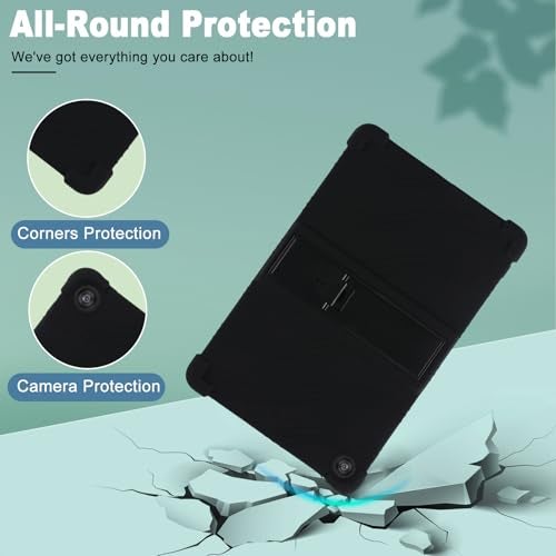 Caweet Case for T-Mobile Revvl Tab 2 10.1" Tablet (2025) with Tempered Glass Screen Protector, Heavy Duty Shockproof Full-Protection Adjustable Stand Silicone Cover, Black - Image 4