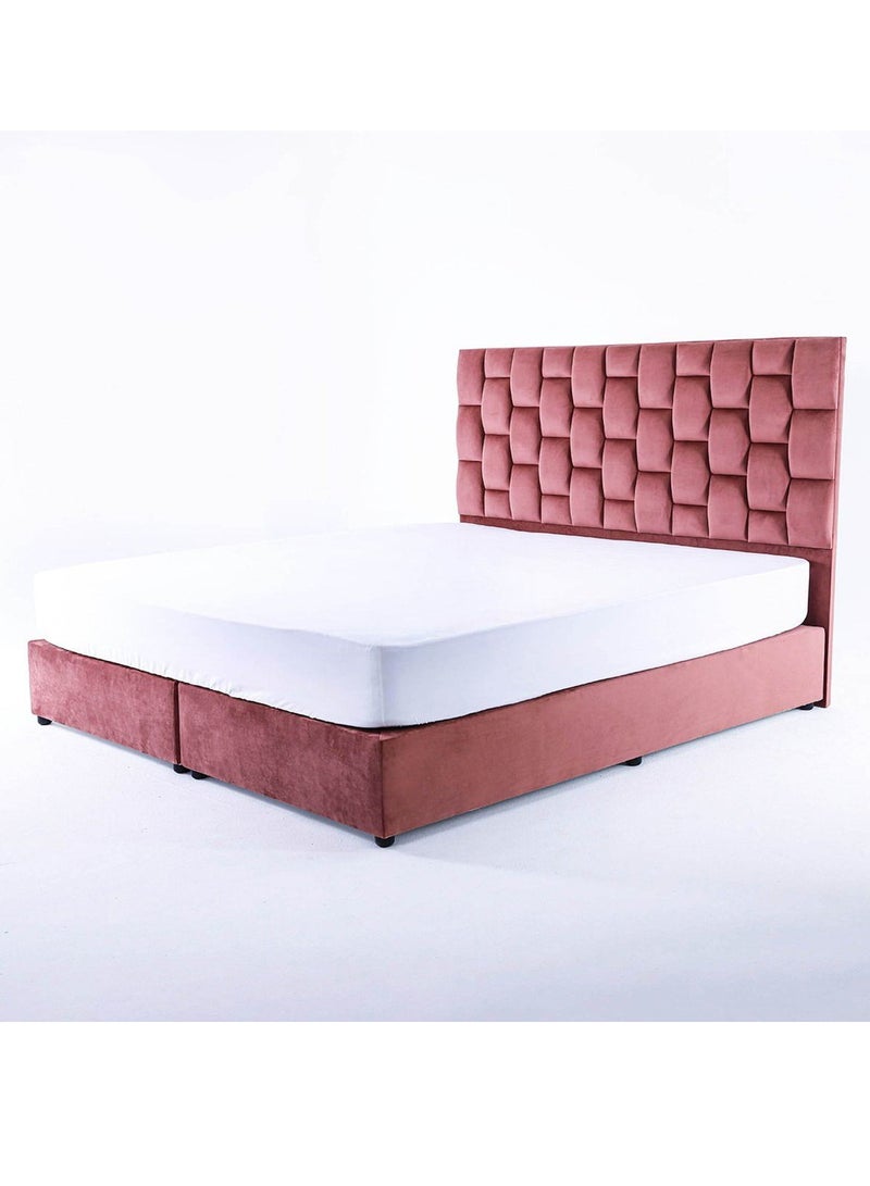 Karnak Estorn Upholstered Velvet Bed Frame Bedroom Furniture Strong And Sturdy Modern Design Wooden Bed | Quiet & Comfortable Bed (King - 180x200cm, Pink) - Image 4