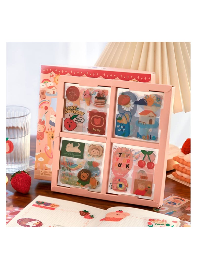 KASTWAVE Kawaii Cartoon Girls Journaling Stickers, 100 Sheets Cute PET Transparent Scrapbooking Clipping Decals Sticker Gift Box for Diary Bullet Album, Junk Journals, Planners, Calendars, Notebook - Image 1