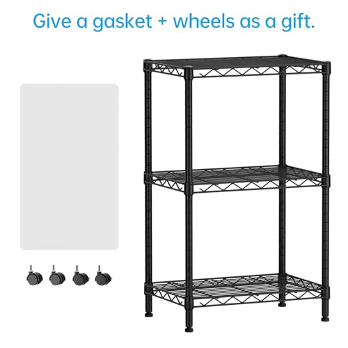 SINGAYE 3 Small Shelves Storage Shelf Wire Shelving Unit Metal Shelf Adjustable Organizers Storage Shelving with Wheels for Bathroom Laundry Room Kitchen Pantry11.5”D x 17.3”W x 30”H Black - Image 2
