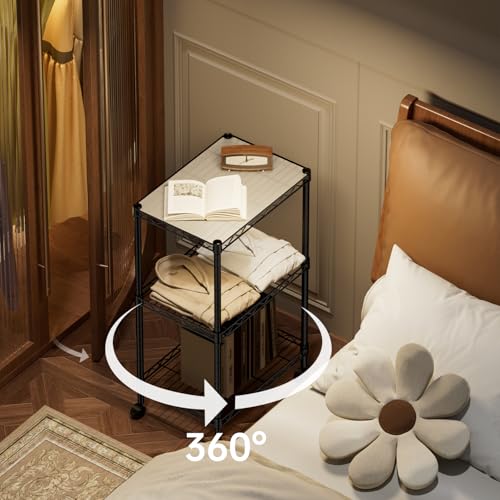 SINGAYE 3 Small Shelves Storage Shelf Wire Shelving Unit Metal Shelf Adjustable Organizers Storage Shelving with Wheels for Bathroom Laundry Room Kitchen Pantry11.5”D x 17.3”W x 30”H Black - Image 5