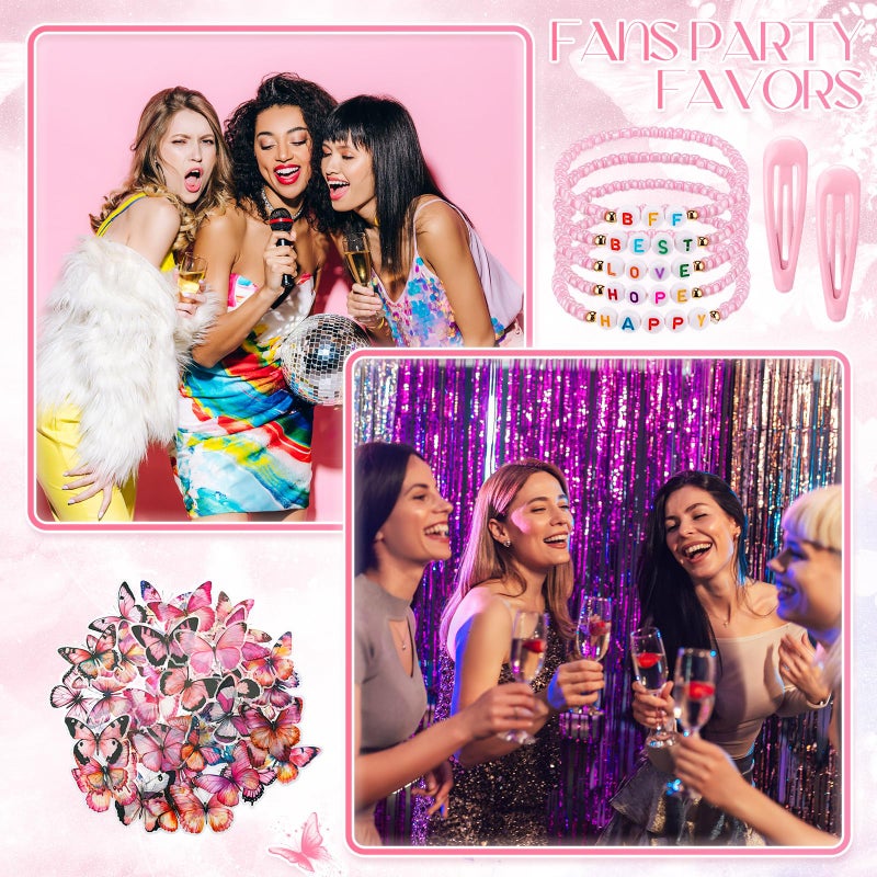Quelay 134 Pcs Kpop Disco Party Favors Popular Singer Party Friendship Gift Set Birthday Bracelets Sunglasses Satin Scrunchie Clips Stickers Bags for 80s Y2k Fans Women(Heart,Pink) - Image 4