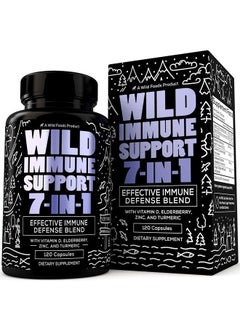 Wild Immune Support Supplement - 7-in-1 Immunity Boosting Daily Vitamins with Elderberry, Vitamin C, Vitamin D3, Zinc, Turmeric, Goldenseal & Ginger - All-Natural Immune System Defense Booster - 120ct