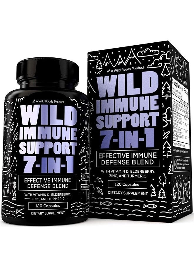 Wild Foods - Wild Immune Support Supplement - 7-in-1 Immunity Boosting Daily Vitamins with Elderberry, Vitamin C, Vitamin D3, Zinc, Turmeric, Goldenseal & Ginger - All-Natural Immune System Defense Booster - 120ct - Image 1