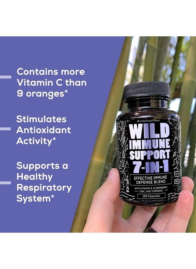 Wild Foods - Wild Immune Support Supplement - 7-in-1 Immunity Boosting Daily Vitamins with Elderberry, Vitamin C, Vitamin D3, Zinc, Turmeric, Goldenseal & Ginger - All-Natural Immune System Defense Booster - 120ct - Image 1