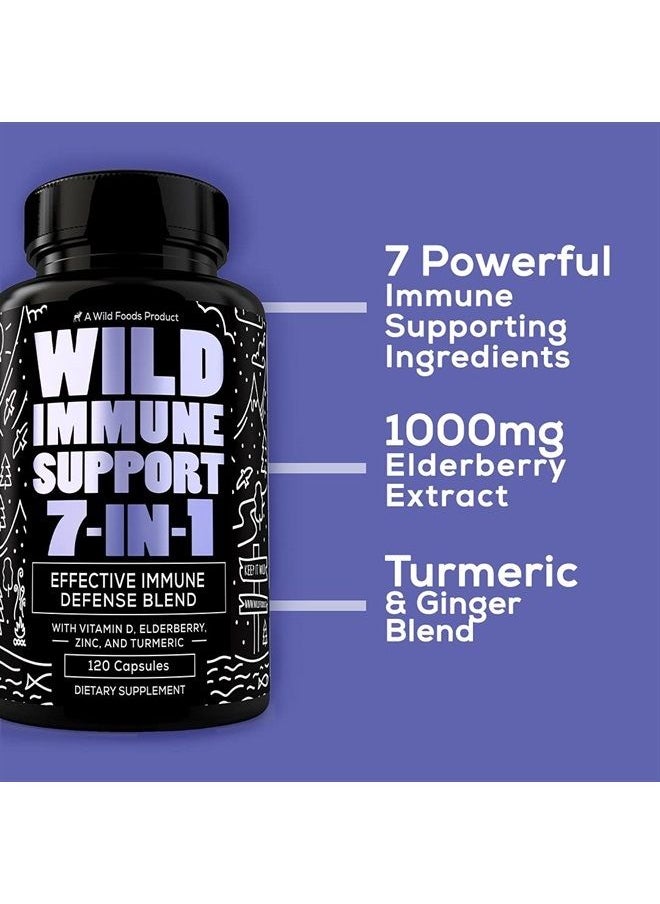 Wild Foods - Wild Immune Support Supplement - 7-in-1 Immunity Boosting Daily Vitamins with Elderberry, Vitamin C, Vitamin D3, Zinc, Turmeric, Goldenseal & Ginger - All-Natural Immune System Defense Booster - 120ct - Image 1