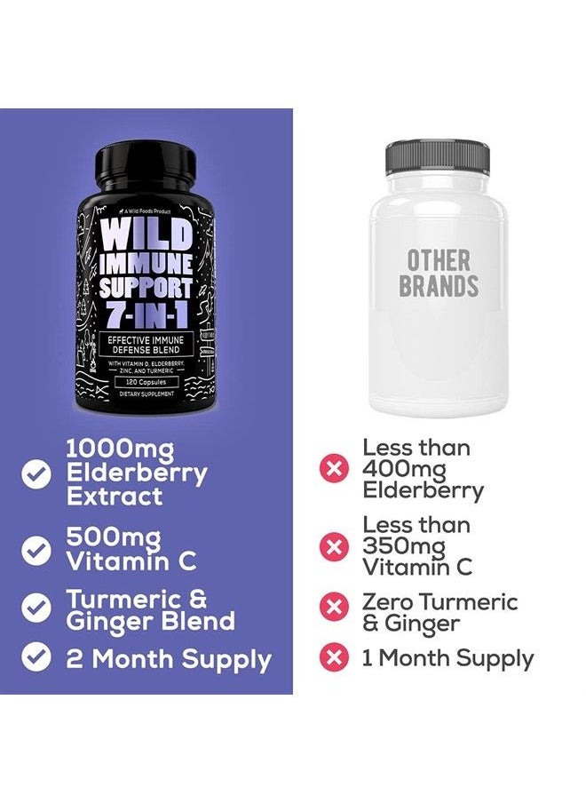 Wild Foods - Wild Immune Support Supplement - 7-in-1 Immunity Boosting Daily Vitamins with Elderberry, Vitamin C, Vitamin D3, Zinc, Turmeric, Goldenseal & Ginger - All-Natural Immune System Defense Booster - 120ct - Image 1