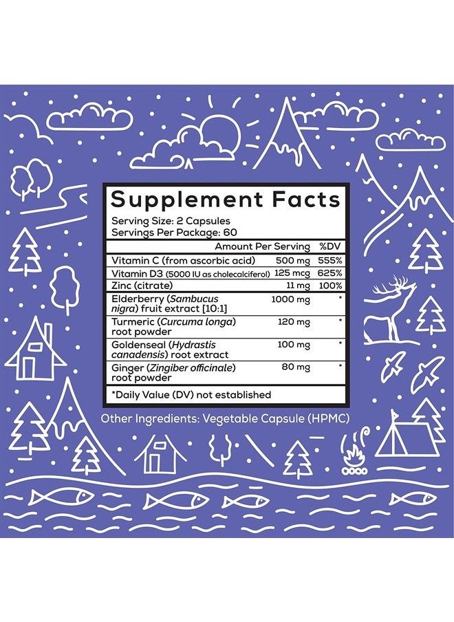 Wild Foods - Wild Immune Support Supplement - 7-in-1 Immunity Boosting Daily Vitamins with Elderberry, Vitamin C, Vitamin D3, Zinc, Turmeric, Goldenseal & Ginger - All-Natural Immune System Defense Booster - 120ct - Image 1