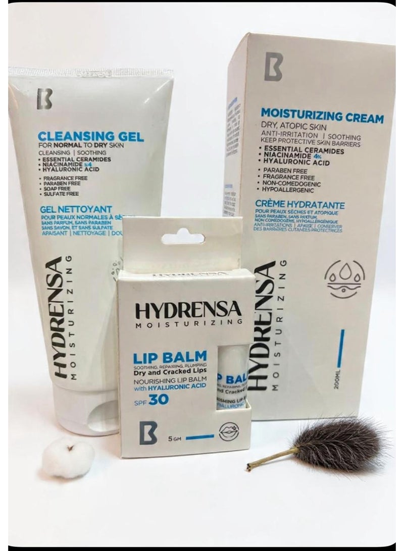 HYDRENSA  MOISTURIZER CREAM 200 ML  + CLEANSING GEL 200 ML +LIP BALM 5 GM( OFFER FOR DRY & CRACKED SKIN ) - Image 1