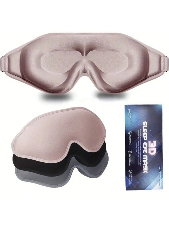 3D Contoured Sleep Mask, 100% Light Blocking Eye Mask with Adjustable Strap, Breathable No Pressure Eye Cover for Sleeping, Travel, Black or Pink - Image 1