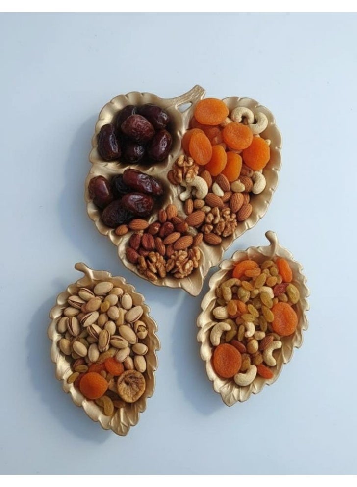 Set Of 3 Pcs Plastic Serving Dish With A Golden Leaf Design - Image 2