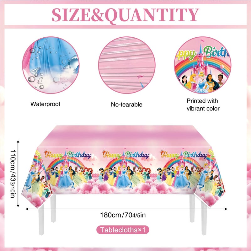 NEW BARLEY 97 Pcs Princess Birthday Party Decorations, Princess Plates and Napkins Tableware for Party, Prin cess Decor Supplies Set for Girl Birthday Flower Fairytale Dinnerware Serve 16 Guests - Image 3