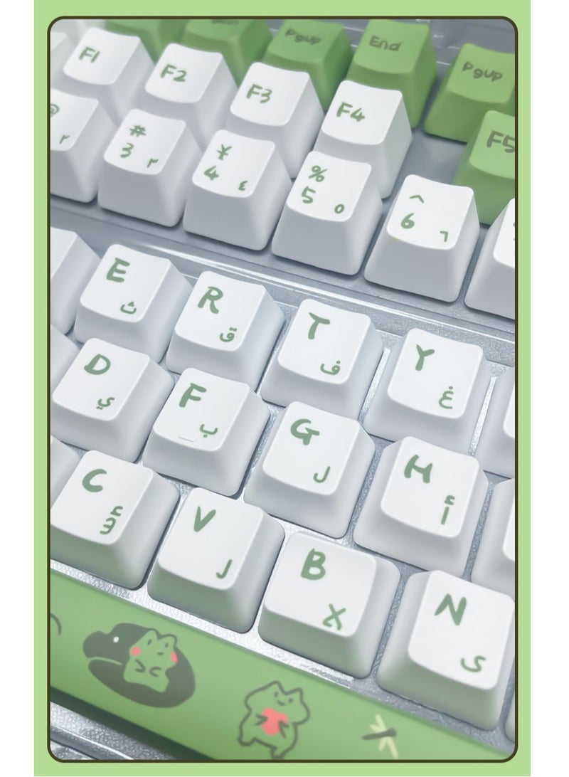FlashHawk PBT Arabic Keyboard Caps, Sublimation Mixed Color Theme Keycaps Adapts to 61/62/64/68/84/87/104/108/980 Keys Keyboard Green White - Image 2