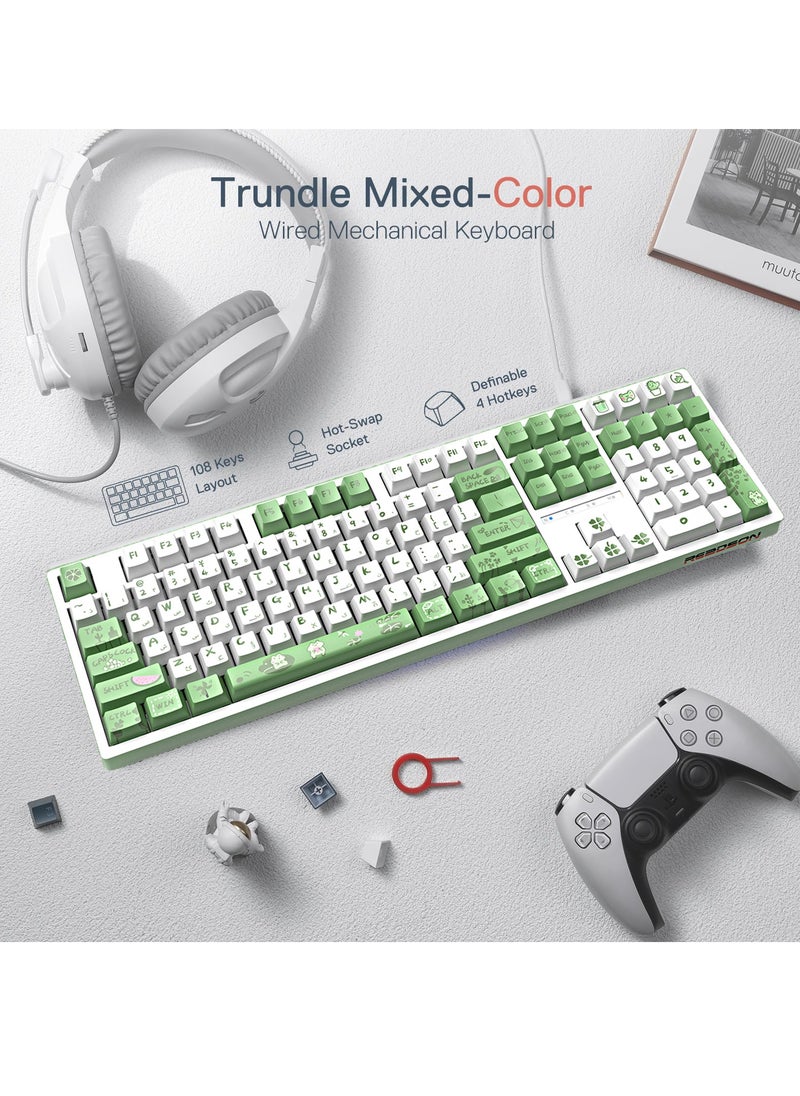 READSON - Arabic & English Mechanical Gaming Keyboard,108Key Red Switches Keyboard with Blue Backlit for Office Gaming - Image 1