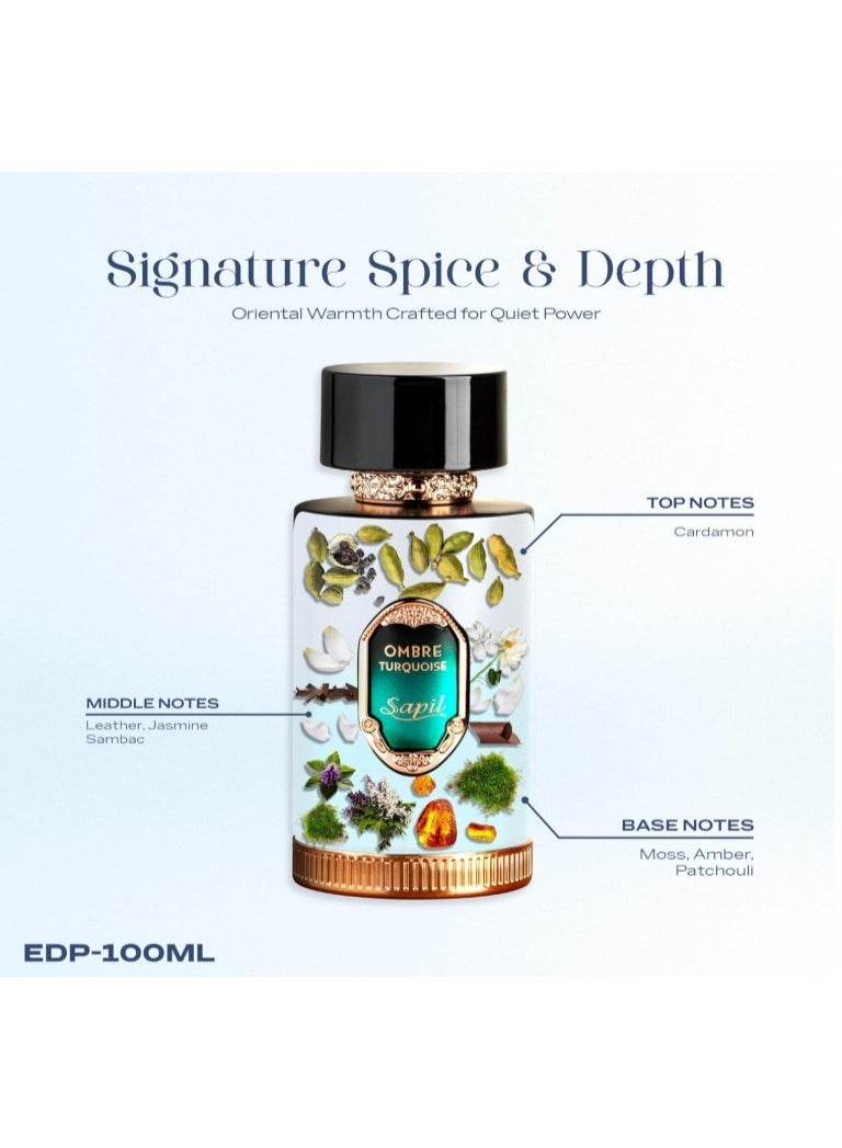 Sapil Ombre Turquoise Eau De Parfum 100ml, Affordable Luxury Perfume, Luxurious Fragrance with Spicy Cardamom Top Notes, Bold Blend Perfumes for Men and Women - Image 2