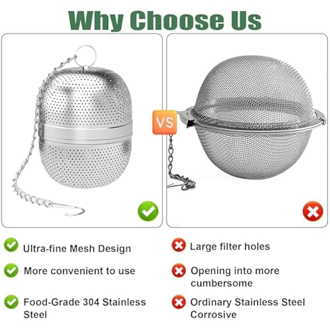 YHT Tea Infuser For Loose TeaStainless Steel Tea Ball Strainer With ChainMesh Tea Infuser For TeapotsMugsCupsLoose Leaf TeaHerbal Tea - Image 3