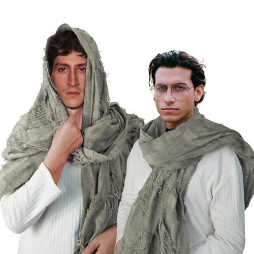 CosInStyle Wrap Dune Wasteland Hooded Shawl With Viking Brooch | Cowl Scarf Rogue Medieval Cloak Renaissance Costume Cape Accessories (Green) - Image 5