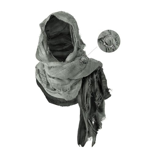 CosInStyle Wrap Dune Wasteland Hooded Shawl With Viking Brooch | Cowl Scarf Rogue Medieval Cloak Renaissance Costume Cape Accessories (Green) - Image 2