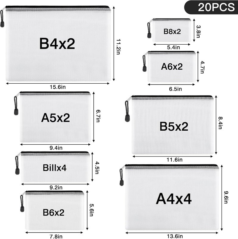 EOOUT 20pcs Mesh Zipper Pouch 8 Sizes Waterproof Zipper Bags, Plastic Travel Pouch for Board Game Travel Storage School Supplies Office Appliances Home Organize - Image 2
