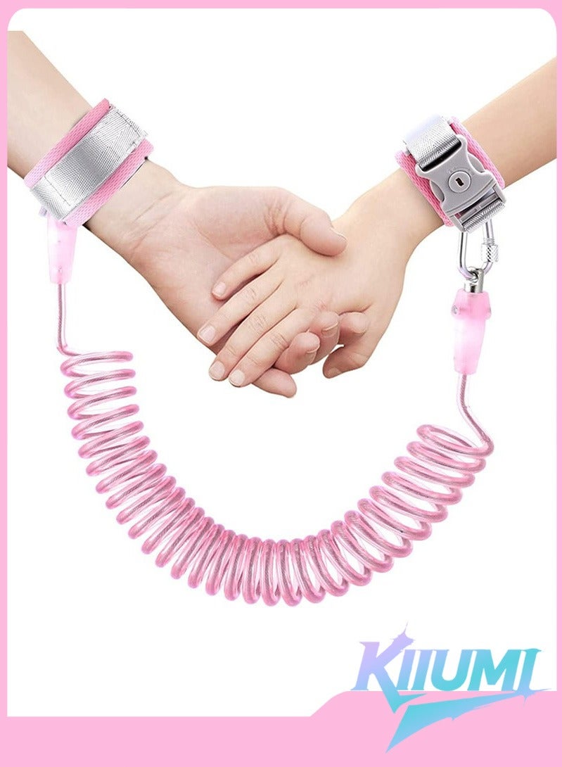 KIIUMI Toddler Safety Harness Walking Leash,Anti Lost Wrist Link,Child Leash Secure Harness with Key Lock,Safety Wrist Leash for Kids Baby Boys and Girls 5 feet(Pink) - Image 1