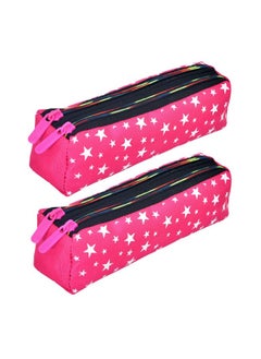 Kuber Industries Kuber Industries Pencil Pouch | Rexine Stationary Pouch | Pencil Utility Pouch | School Pencil Case for Kids | 2 Zipper Pencil Organizer | Star Pencil Pouch | Pack of 2 | Pink  - Image 1