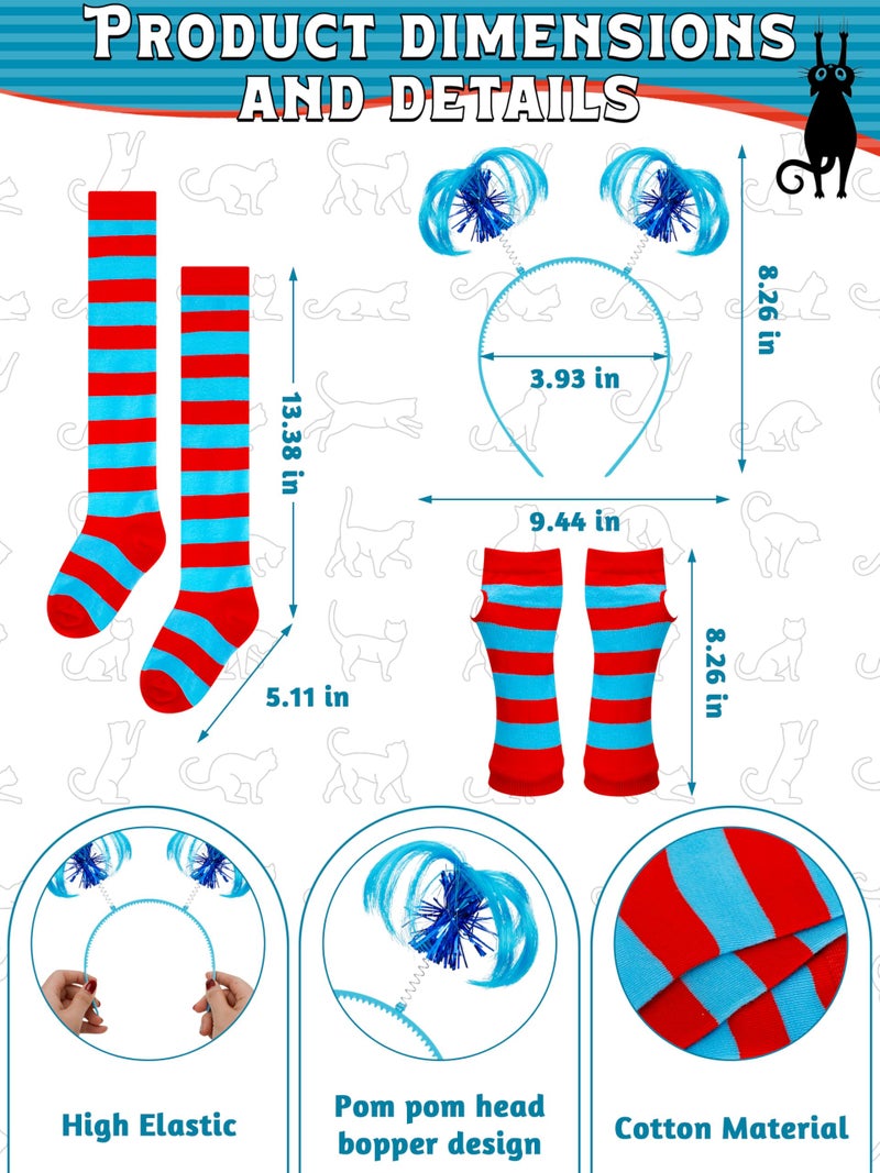 Luces 2 Set Blue Tutu Costume, Girls Blue Cosplay Outfit, Shirts Tutu Skirt Headband Striped Gloves Socks Dress Up for Girls - Image 3