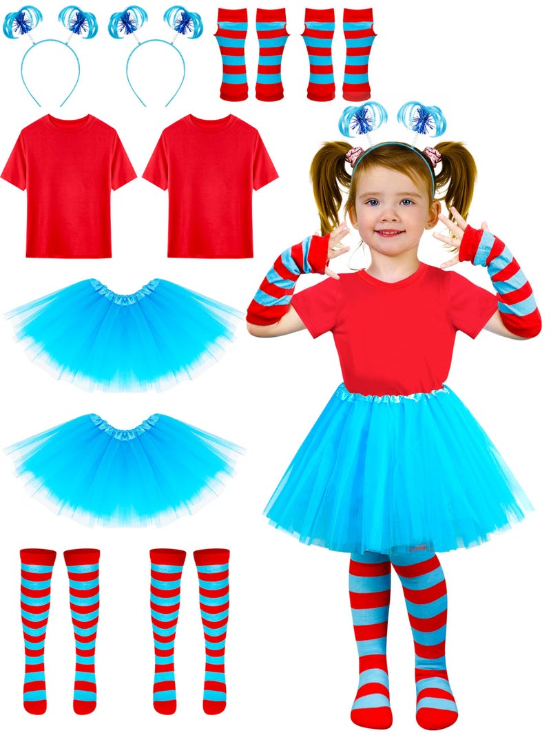 Luces 2 Set Blue Tutu Costume, Girls Blue Cosplay Outfit, Shirts Tutu Skirt Headband Striped Gloves Socks Dress Up for Girls - Image 1