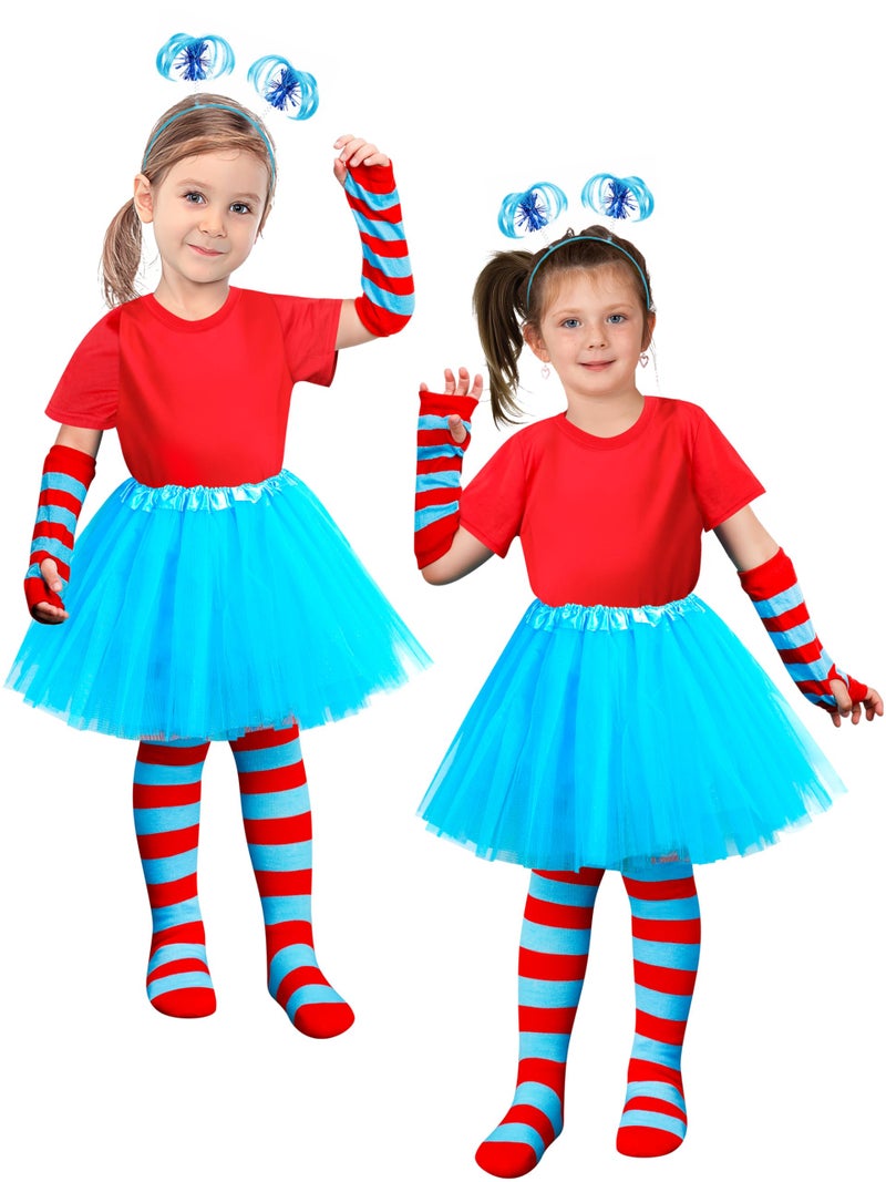 Luces 2 Set Blue Tutu Costume, Girls Blue Cosplay Outfit, Shirts Tutu Skirt Headband Striped Gloves Socks Dress Up for Girls - Image 5