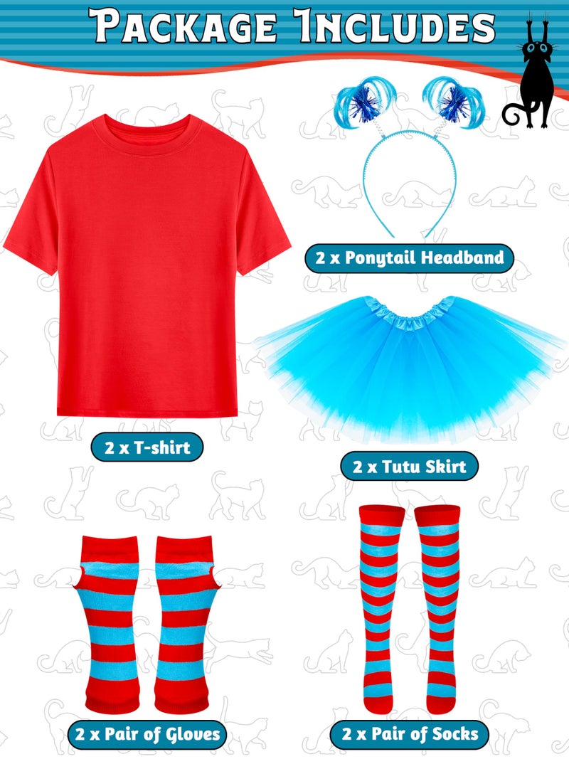 Luces 2 Set Blue Tutu Costume, Girls Blue Cosplay Outfit, Shirts Tutu Skirt Headband Striped Gloves Socks Dress Up for Girls - Image 2