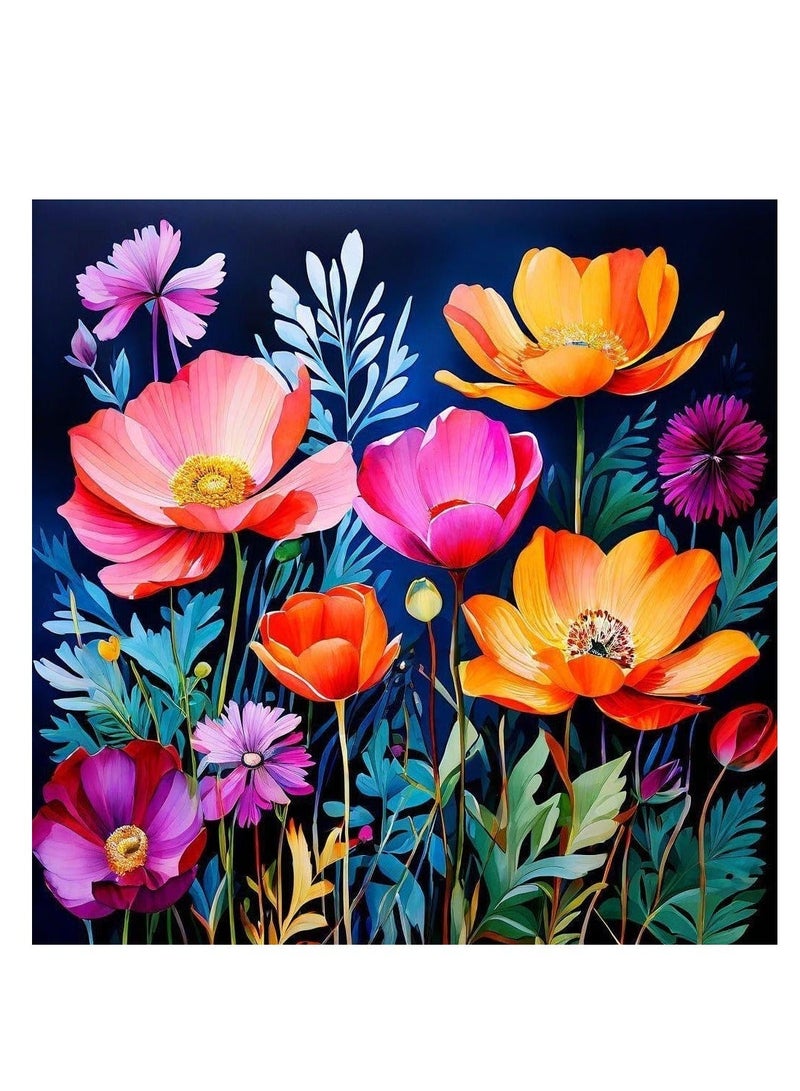 Diamond Painting Kit 5D Diamond Art Set for Kids & Adults DIY Wall Decor Craft,  Colorful Flowers Design, Acrylic Diamonds, Adhesive Canvas with Wooden Frame, Relaxing Hobby Art Kit, 20x20 cm - Image 2
